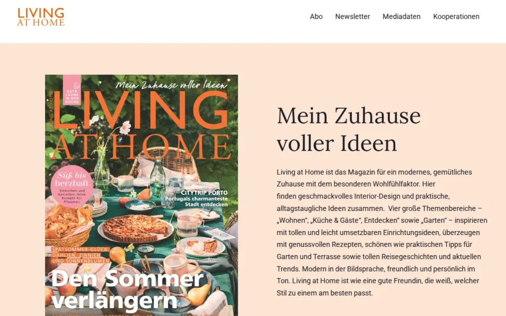 Startseite von LIVING AT HOME