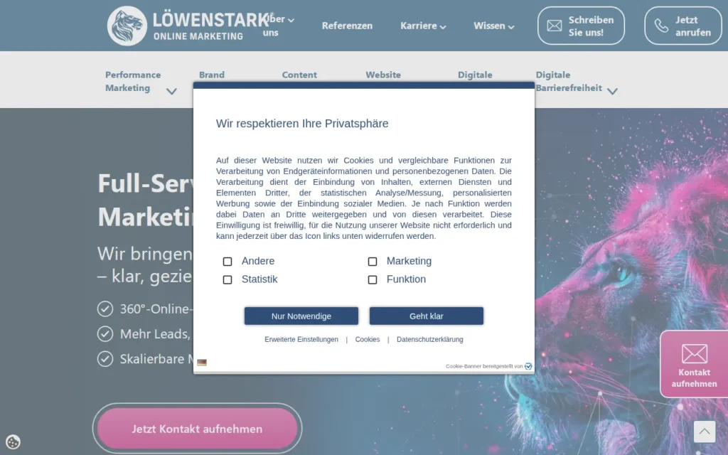 Startseite von Löwenstark Online-Marketing GmbH