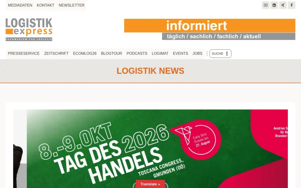 Startseite von LOGISTIK express