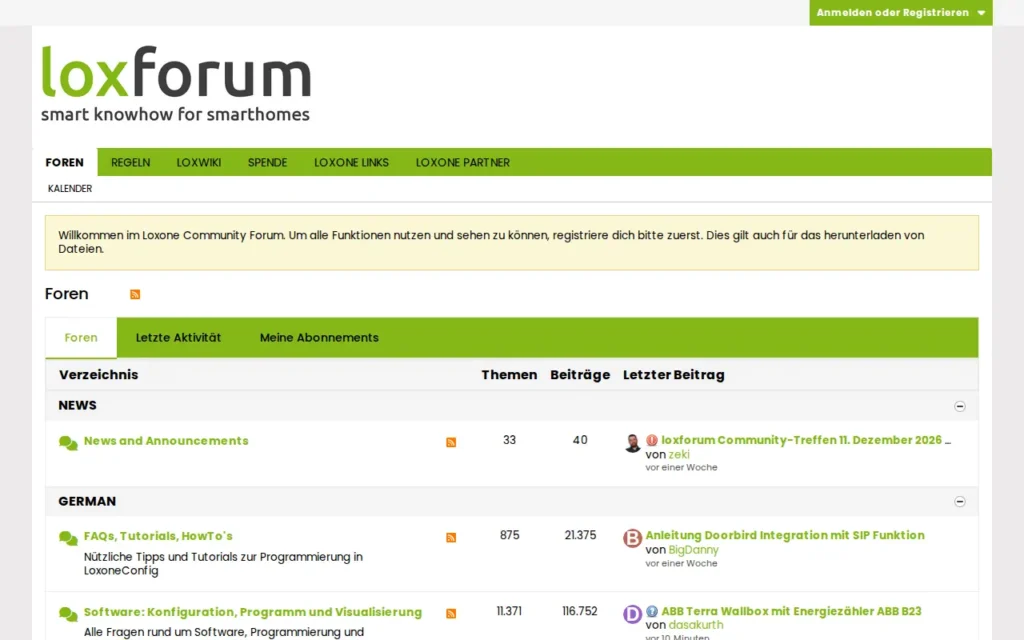 Startseite von LoxForum (Loxone Community Forum)