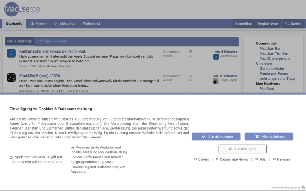 Startseite von MacUser Community