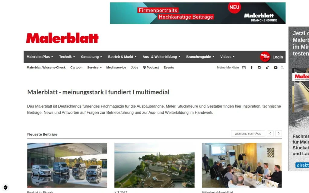 Startseite von Malerblatt