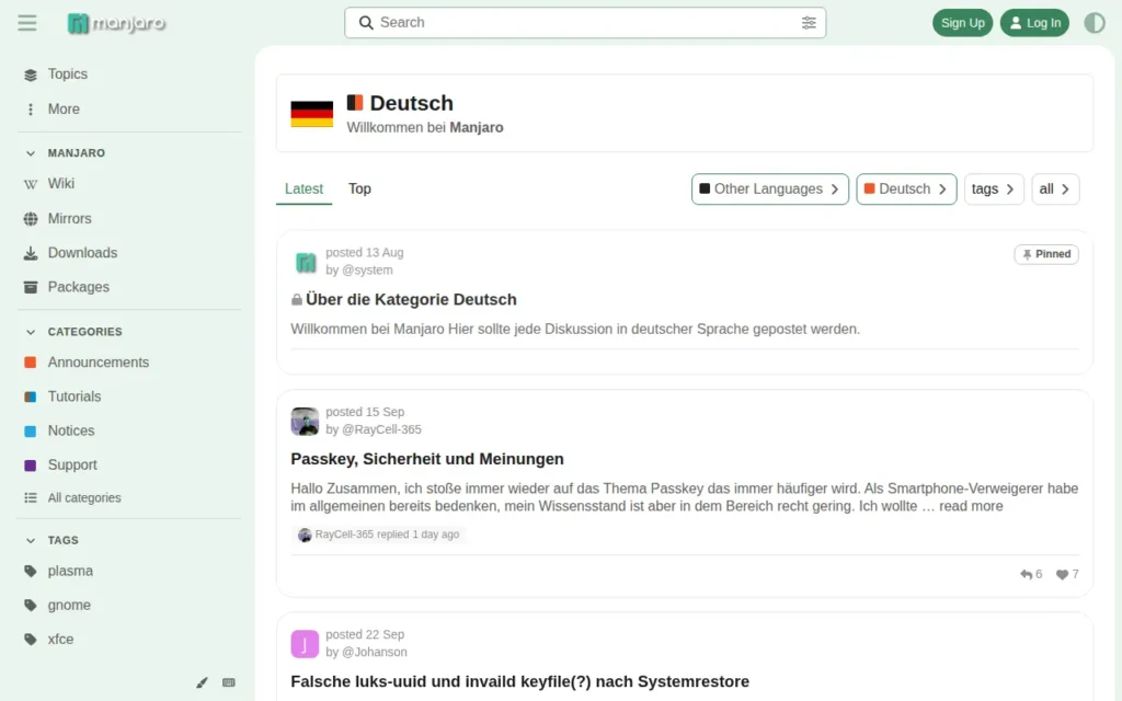 Startseite von Manjaro Linux Forum – Deutsch