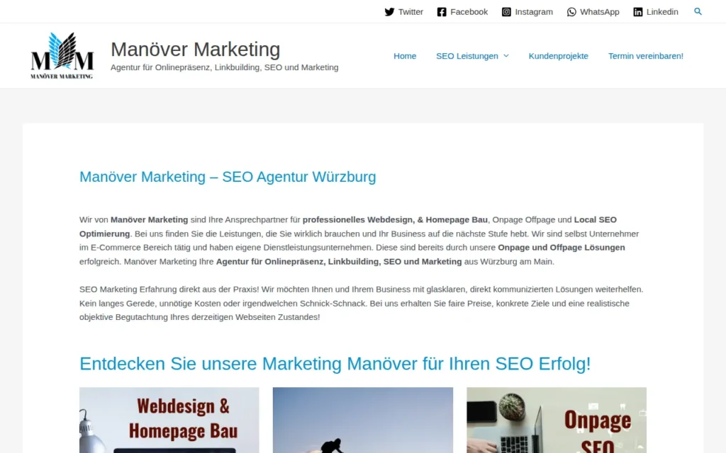 Startseite von Manöver Marketing