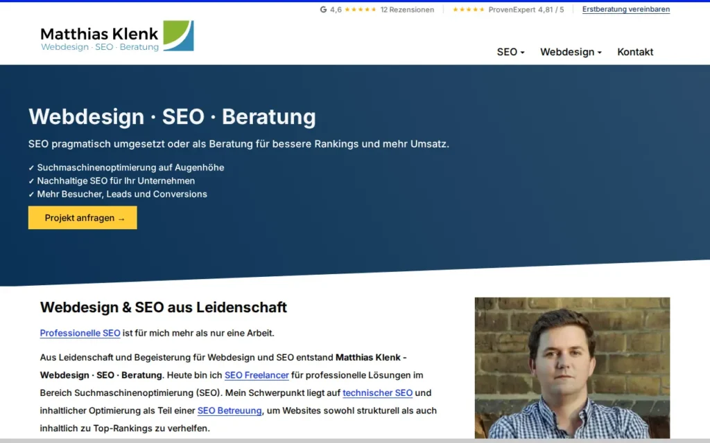 Startseite von Matthias Klenk – Webdesign · SEO · Beratung