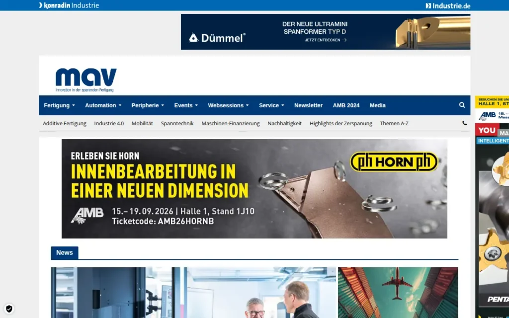 Startseite von mav – Innovation in der spanenden Fertigung
