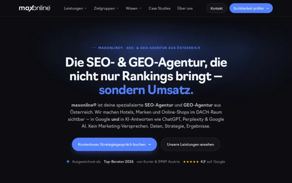 Startseite von maxonline Marketing hfw GesmbH