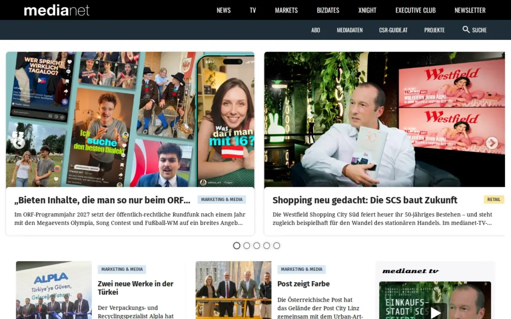 Startseite von medianet