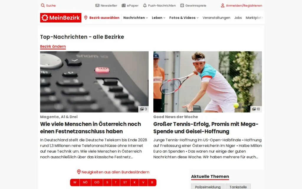 Startseite von MeinBezirk.at