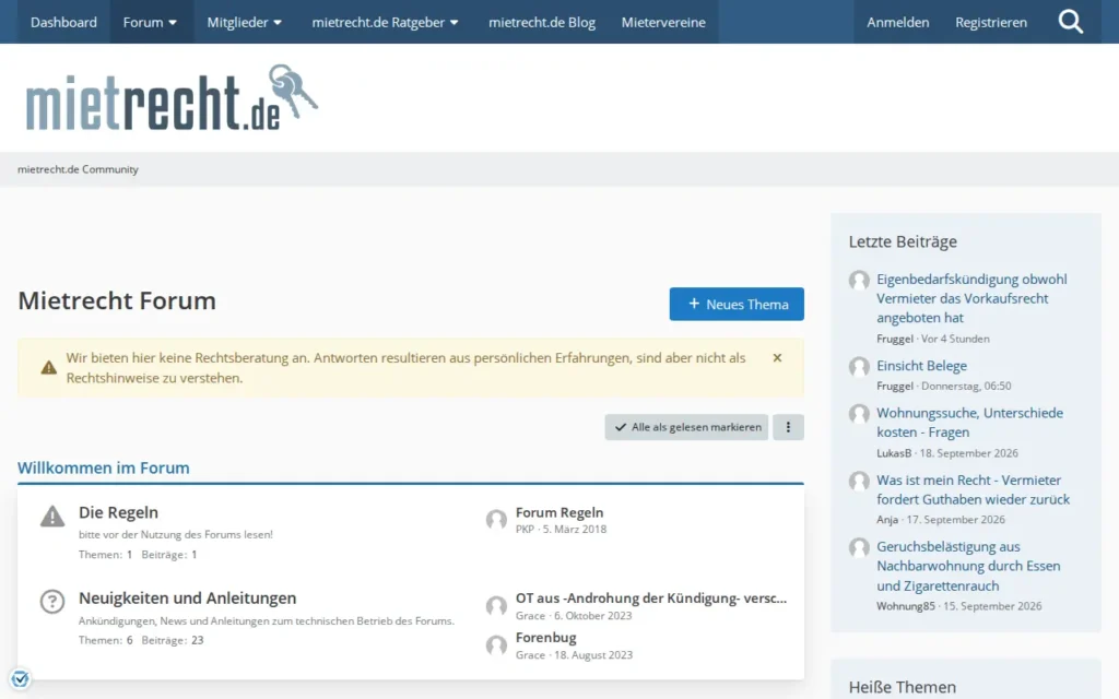 Startseite von Mietrecht Forum (mietrecht.de)