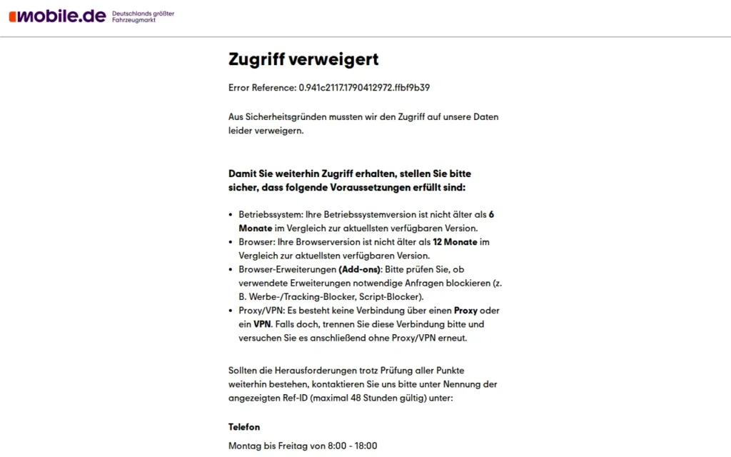 Startseite von mobile.de Händlerprofil