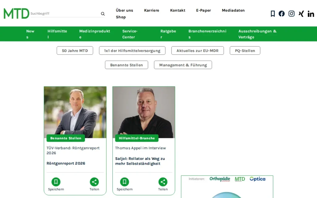 Startseite von MTD – Medizintechnischer Dialog