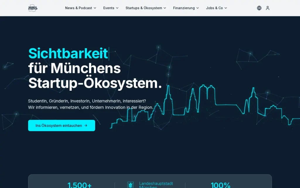 Startseite von Munich Startup (Startup-Datenbank München)