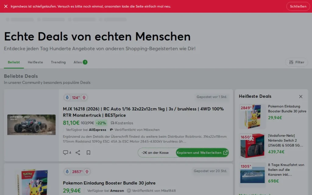 Startseite von mydealz