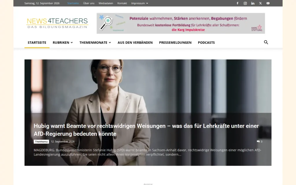 Startseite von News4teachers