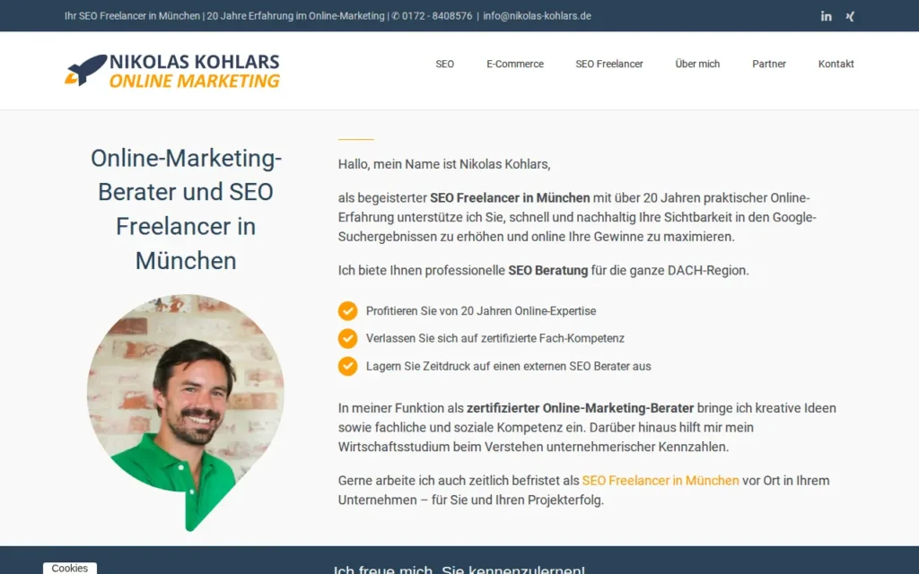 Startseite von Nikolas Kohlars – Online-Marketing-Berater & SEO Freelancer
