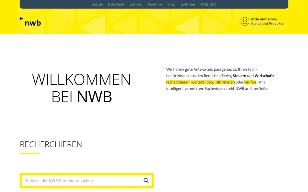 Startseite von NWB
