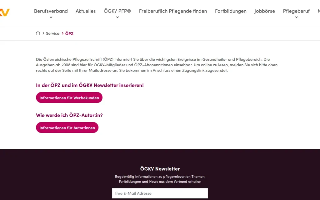 Startseite von ÖPZ – Österreichische Pflegezeitschrift