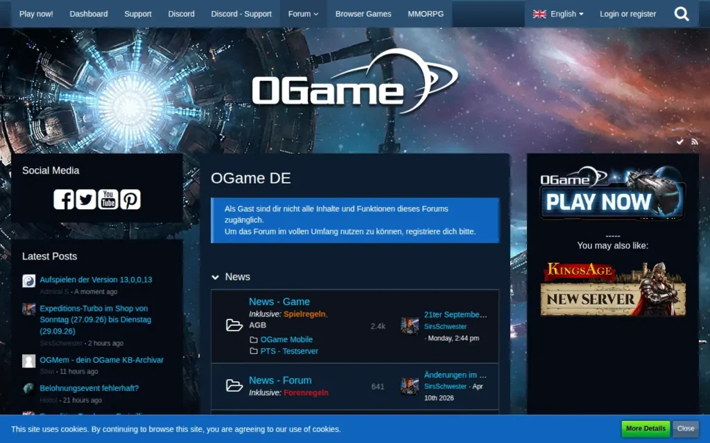 Startseite von OGame DE Forum