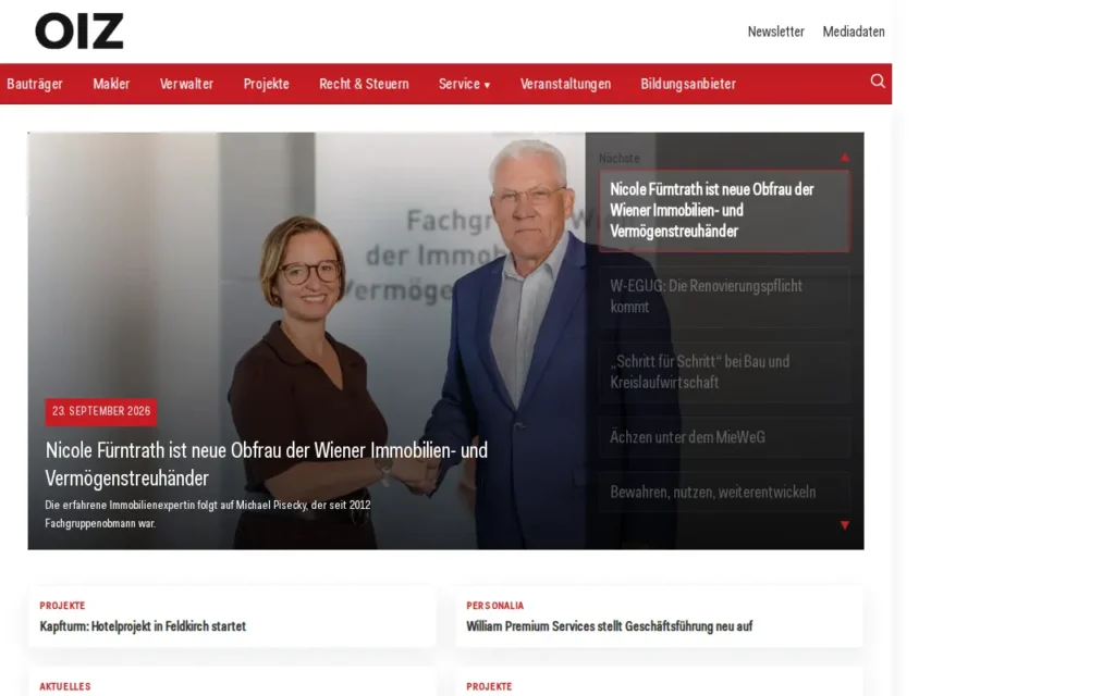 Startseite von OIZ – Österreichische Immobilien Zeitung