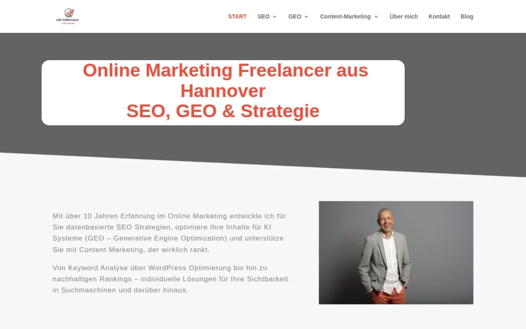 Startseite von Olaf Battermann SEO & GEO Freelancer