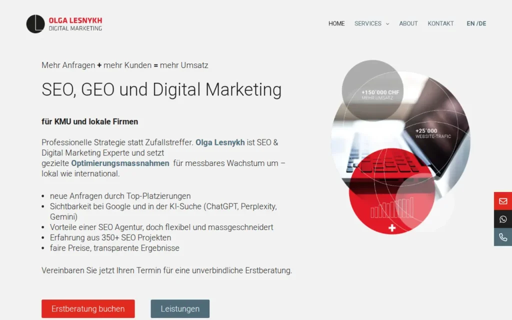 Startseite von Olga Lesnykh Digital Marketing