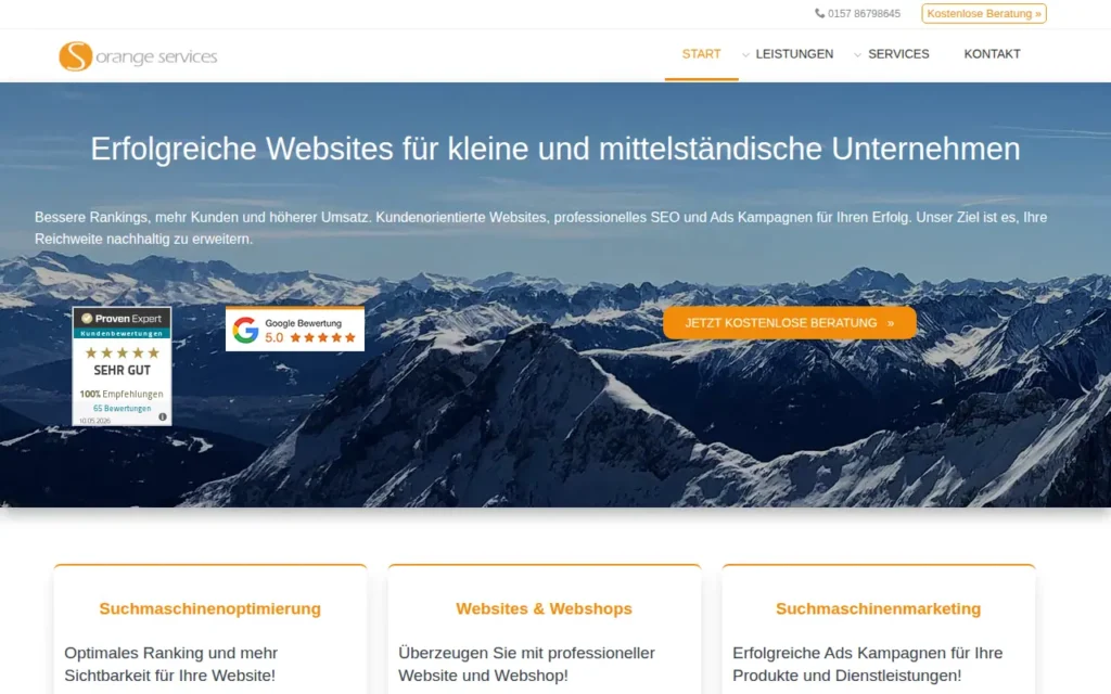 Startseite von Orange Services