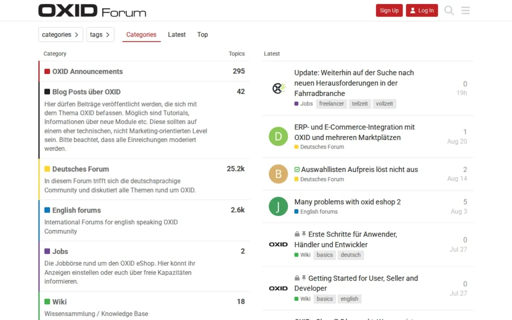 Startseite von OXID Forum