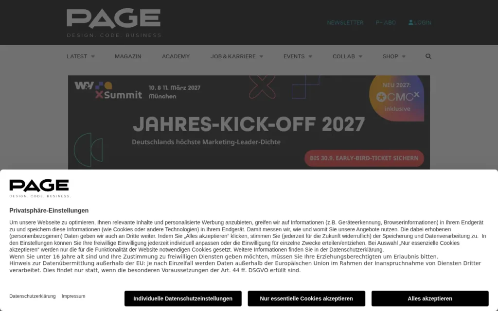 Startseite von PAGE