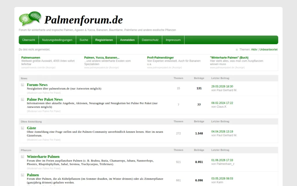 Startseite von Palmenforum.de