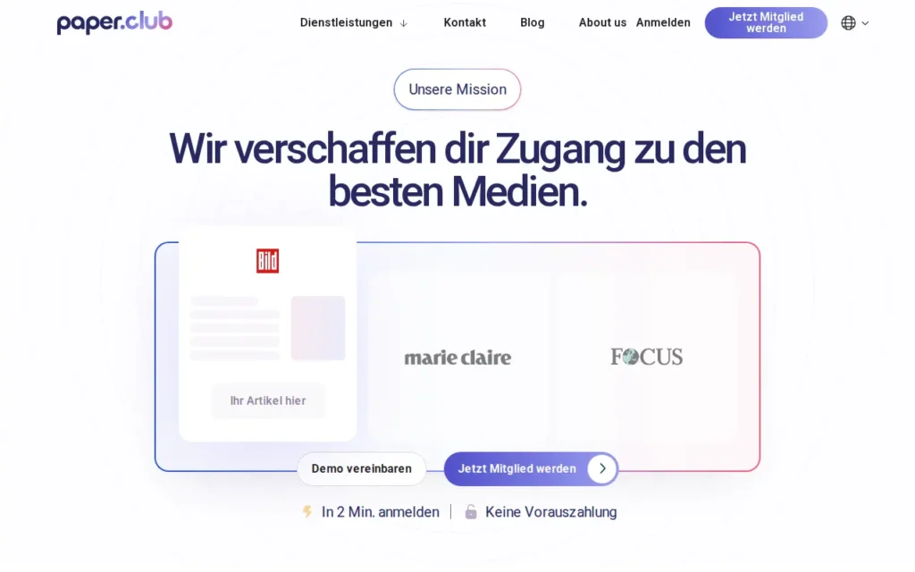 Startseite von Paper Club (Freya)