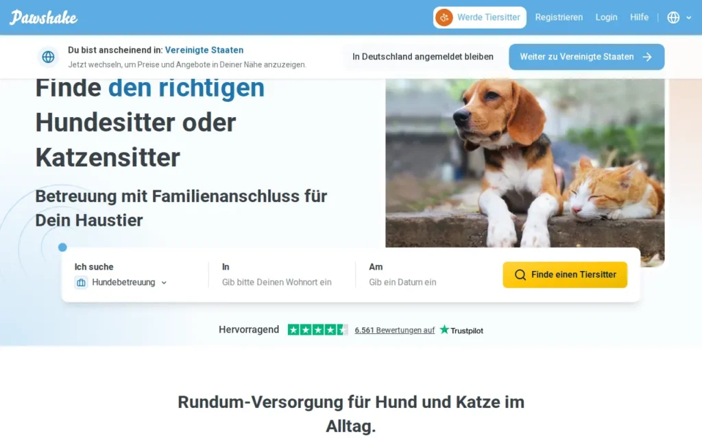 Startseite von Pawshake
