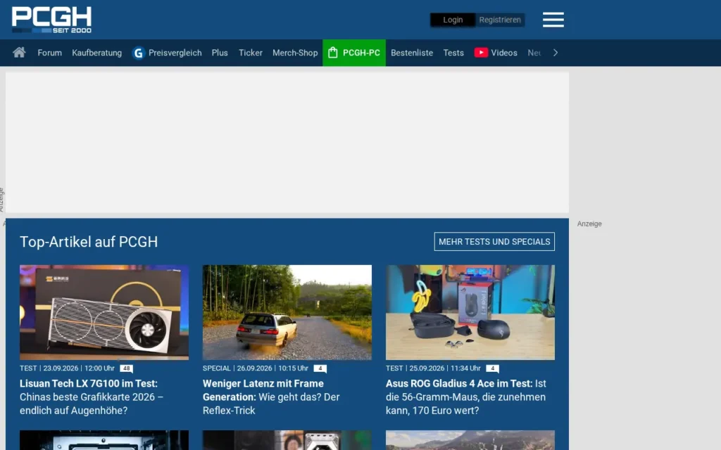 Startseite von PC Games Hardware (PCGH)