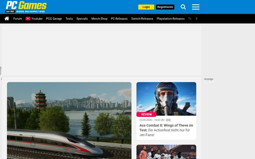 Startseite von PC Games