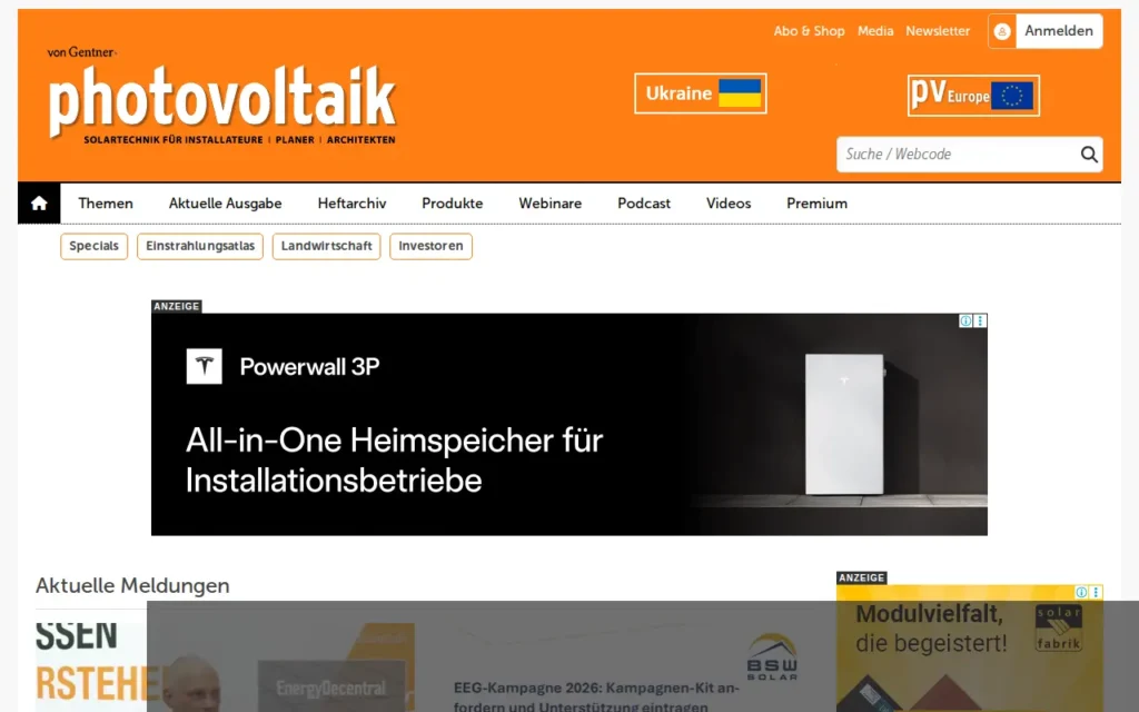 Startseite von photovoltaik