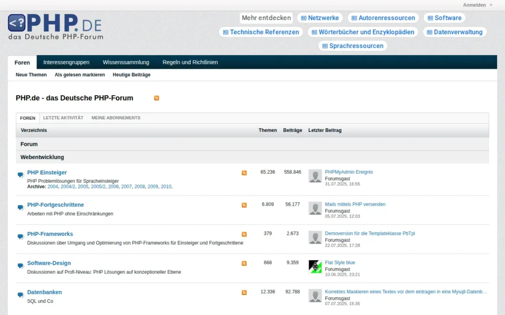 Startseite von PHP.de