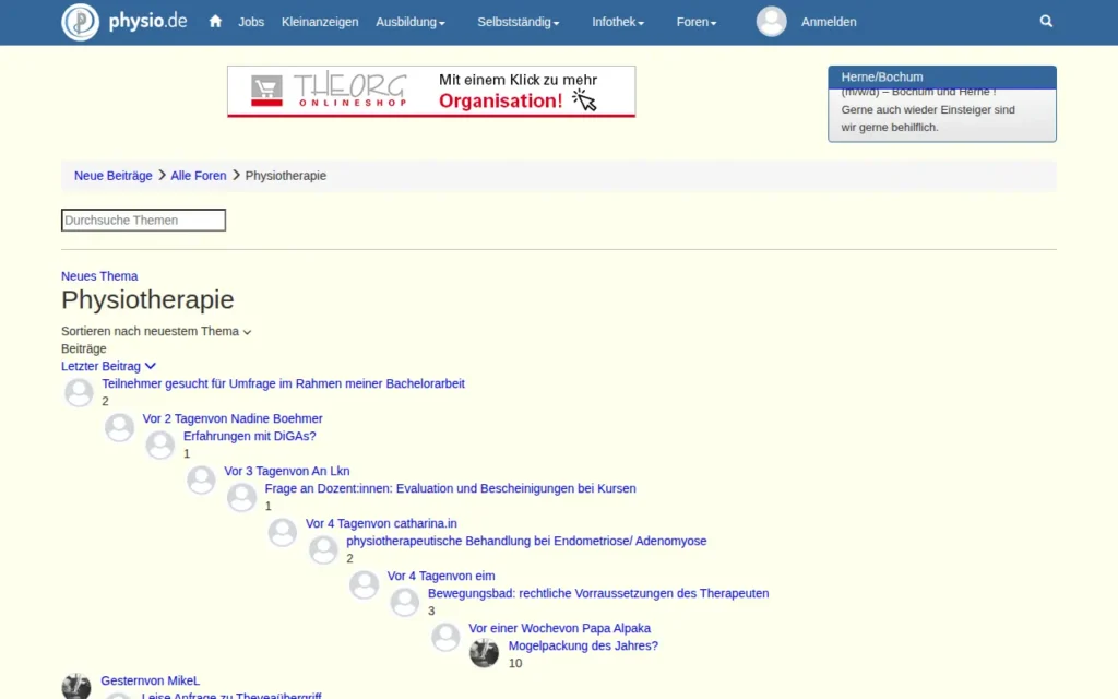 Startseite von physio.de Forum