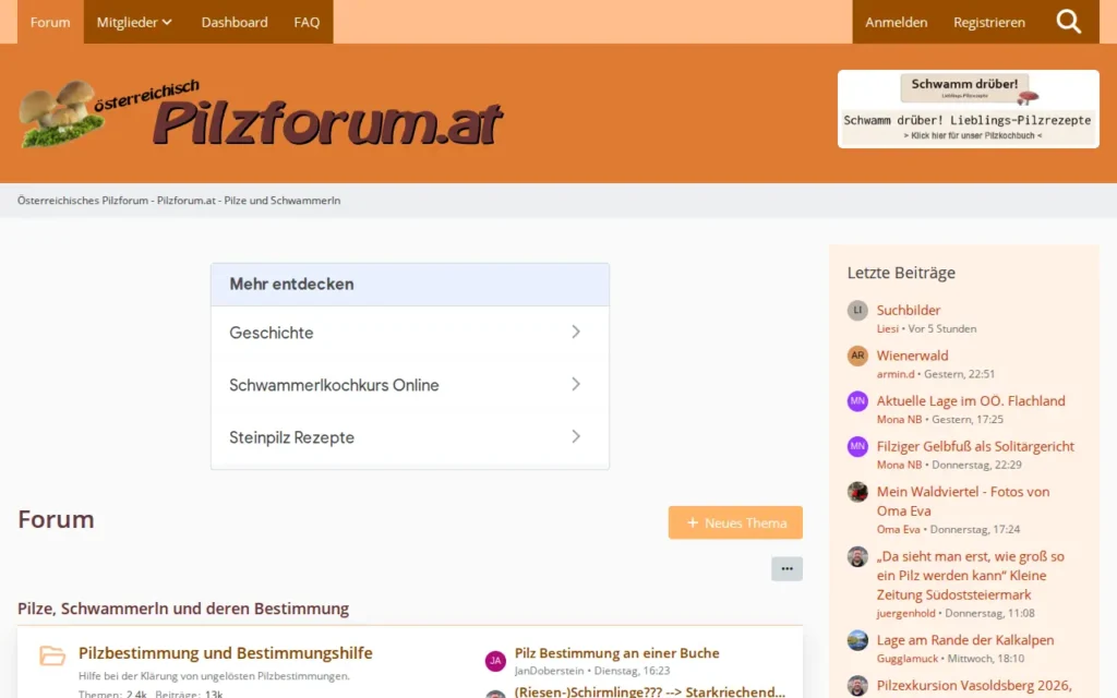 Startseite von Österreichisches Pilzforum (Pilzforum.at)