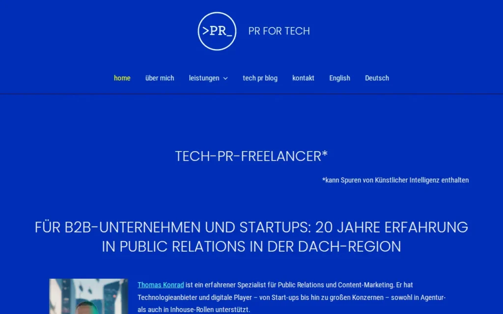 Startseite von PR for Tech