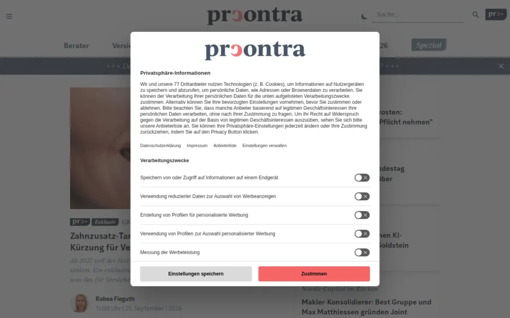 Startseite von procontra