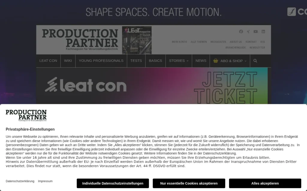 Startseite von Production Partner