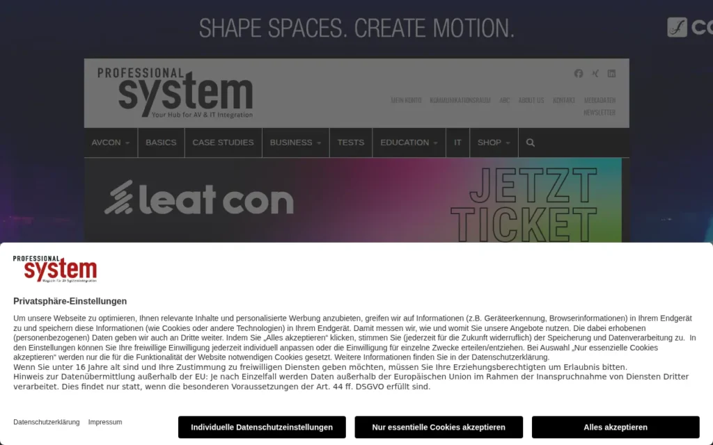Startseite von Professional System