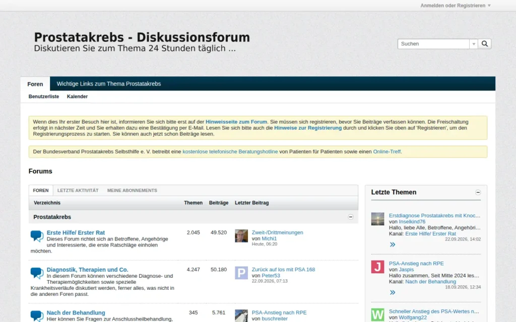 Startseite von Prostatakrebs-Diskussionsforum