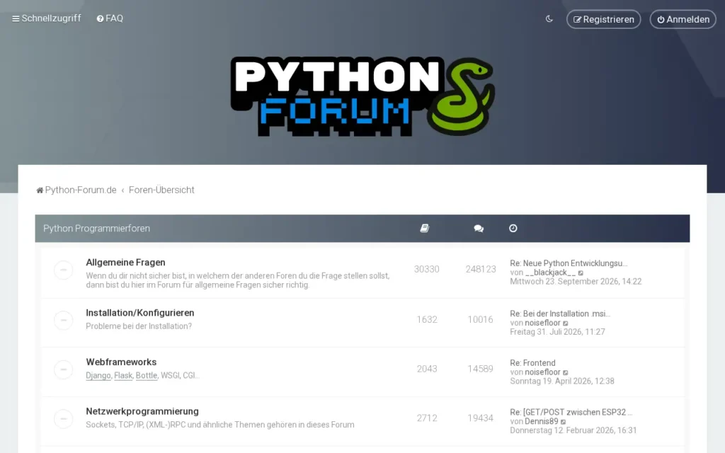 Startseite von Das deutsche Python-Forum