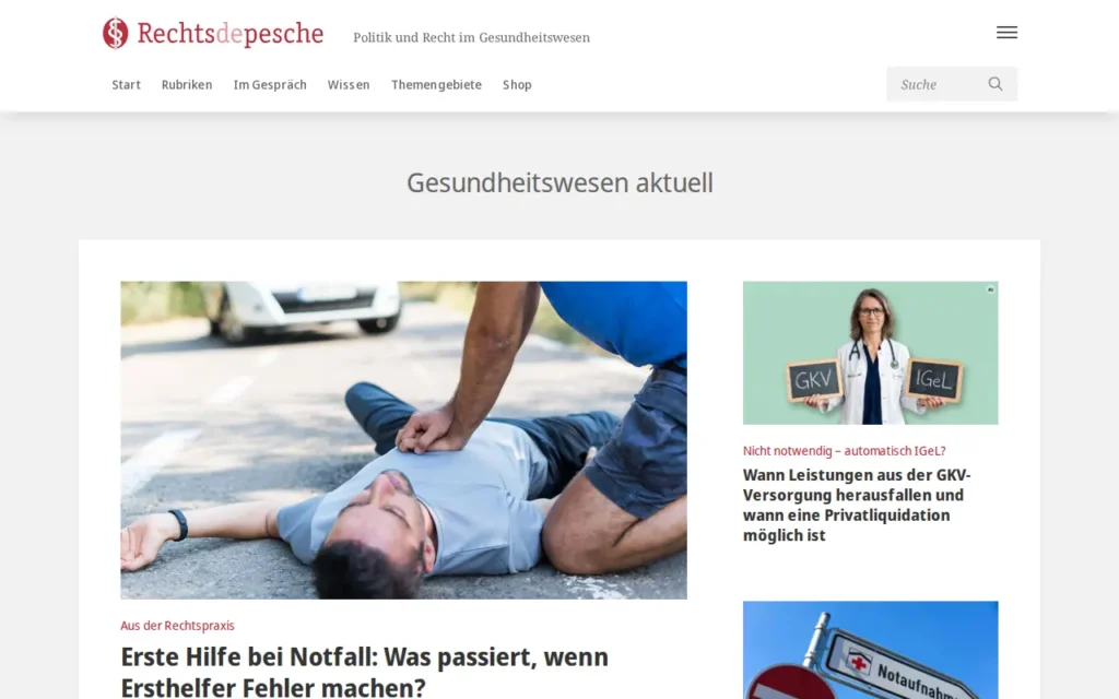 Startseite von Rechtsdepesche für das Gesundheitswesen