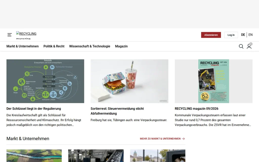 Startseite von RECYCLING magazin