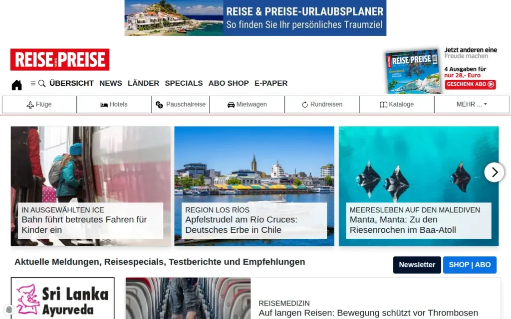Startseite von REISE & PREISE