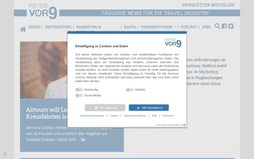 Startseite von Reisevor9