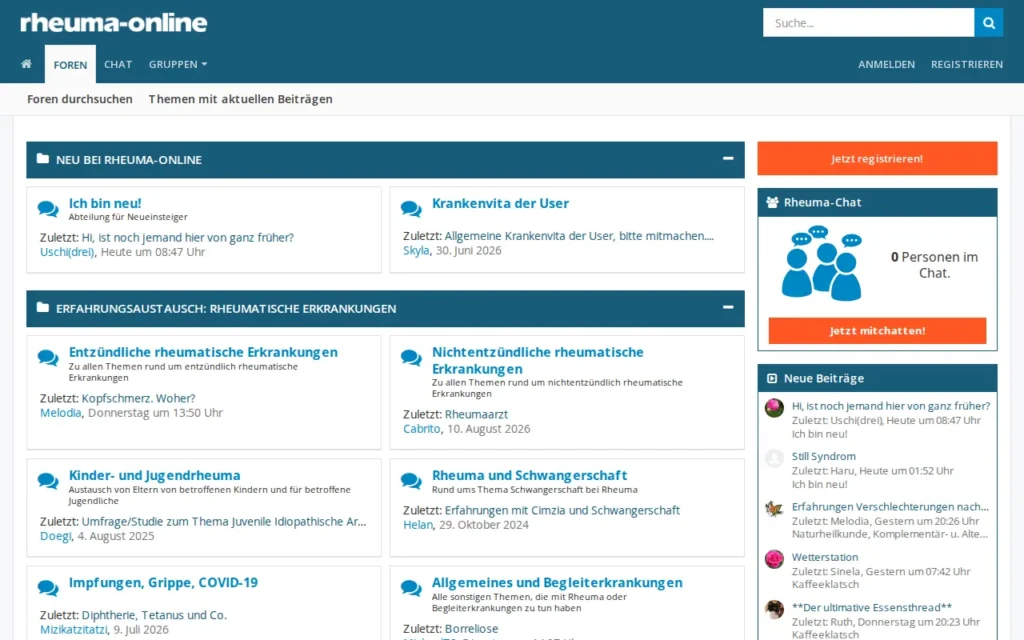 Startseite von rheuma-online Erfahrungsaustausch