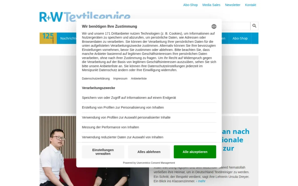 Startseite von R+W Textilservice